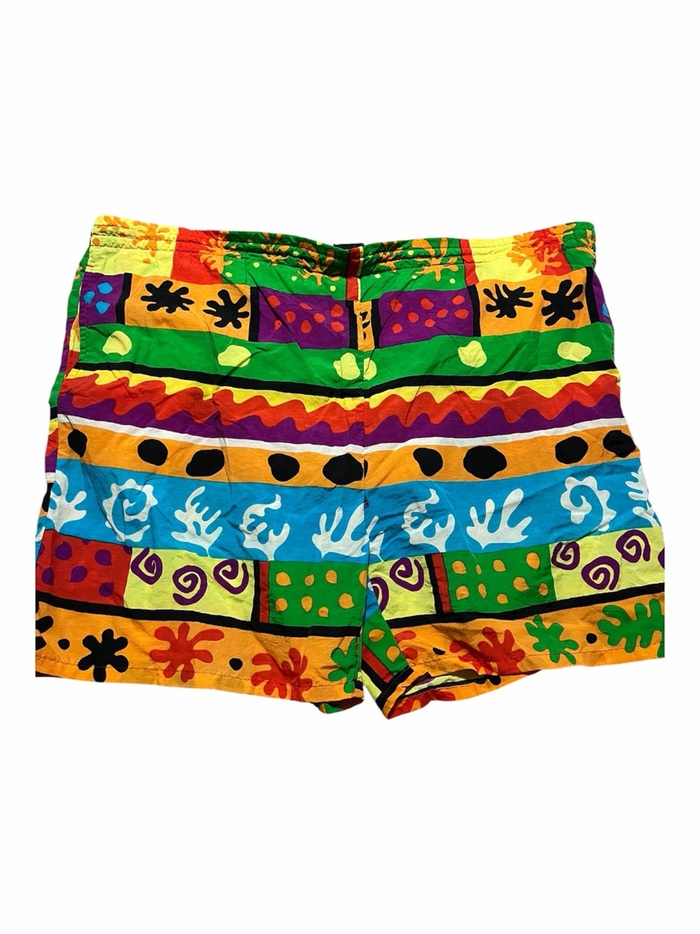 Vintage 80s 90s Wild Funky Vibrant Multicolor Drawstring Swim Trunks Size XL